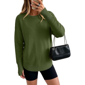image:imageANRABESS Womens Long Sleeve Crew Neck Pullover Sweater  Ribbed Knit Tunic Top amp Thumb Hole Work Office Travel Basic Casual Fall Outfits For Daily Wear Winter Transition ClothingArmy Green