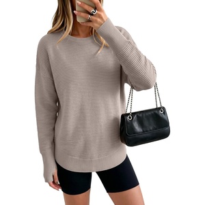 image:imageANRABESS Womens Long Sleeve Crew Neck Pullover Sweater  Ribbed Knit Tunic Top amp Thumb Hole Work Office Travel Basic Casual Fall Outfits For Daily Wear Winter Transition ClothingGray Apricot