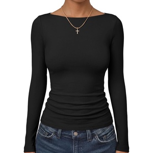 image:imageANRABESS Womens Long Sleeve Shirts Boat Neck Double Lined Top  Basic Slim Fitted Tshirts Stretchy Soft BreathableFall Winter Layer Clothing Going Out Casual Outfits Travel Everyday WearBlack