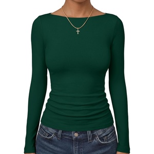 image:imageANRABESS Womens Long Sleeve Shirts Boat Neck Double Lined Top  Basic Slim Fitted Tshirts Stretchy Soft BreathableFall Winter Layer Clothing Going Out Casual Outfits Travel Everyday WearDeep Green