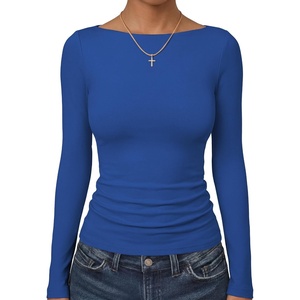 image:imageANRABESS Womens Long Sleeve Shirts Boat Neck Double Lined Top  Basic Slim Fitted Tshirts Stretchy Soft BreathableFall Winter Layer Clothing Going Out Casual Outfits Travel Everyday WearBlue