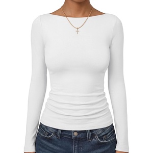 image:imageANRABESS Womens Long Sleeve Shirts Boat Neck Double Lined Top  Basic Slim Fitted Tshirts Stretchy Soft BreathableFall Winter Layer Clothing Going Out Casual Outfits Travel Everyday WearWhite
