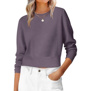 image:imageANRABESS Womens Long Sleeve Sweaters Cropped Crew Neck  Business Casual TopsLight Weight Comfy KnitPullover ShortSweaterBasic ClassicFall Fashion Winter Layer ClothesDeep Purple