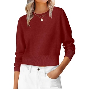 image:imageANRABESS Womens Long Sleeve Sweaters Cropped Crew Neck  Business Casual TopsLight Weight Comfy KnitPullover ShortSweaterBasic ClassicFall Fashion Winter Layer ClothesBrick Red
