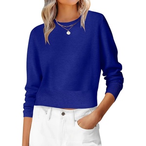 image:imageANRABESS Womens Long Sleeve Sweaters Cropped Crew Neck  Business Casual TopsLight Weight Comfy KnitPullover ShortSweaterBasic ClassicFall Fashion Winter Layer ClothesRoyal Blue