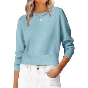 image:imageANRABESS Womens Long Sleeve Sweaters Cropped Crew Neck  Business Casual TopsLight Weight Comfy KnitPullover ShortSweaterBasic ClassicFall Fashion Winter Layer ClothesLight Blue