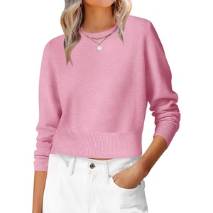 image:imageANRABESS Womens Long Sleeve Sweaters Cropped Crew Neck  Business Casual TopsLight Weight Comfy KnitPullover ShortSweaterBasic ClassicFall Fashion Winter Layer ClothesCoral Pink
