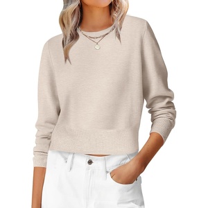 image:imageANRABESS Womens Long Sleeve Sweaters Cropped Crew Neck  Business Casual TopsLight Weight Comfy KnitPullover ShortSweaterBasic ClassicFall Fashion Winter Layer ClothesLight Almond