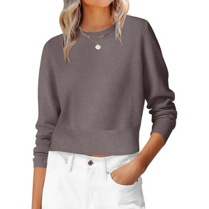 image:imageANRABESS Womens Long Sleeve Sweaters Cropped Crew Neck  Business Casual TopsLight Weight Comfy KnitPullover ShortSweaterBasic ClassicFall Fashion Winter Layer ClothesNutmeg