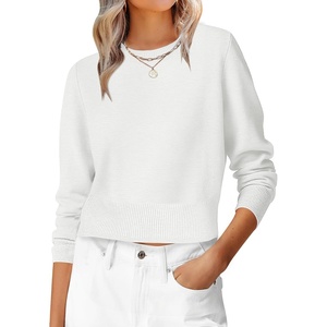 image:imageANRABESS Womens Long Sleeve Sweaters Cropped Crew Neck  Business Casual TopsLight Weight Comfy KnitPullover ShortSweaterBasic ClassicFall Fashion Winter Layer ClothesWhite