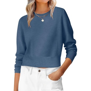 image:imageANRABESS Womens Long Sleeve Sweaters Cropped Crew Neck  Business Casual TopsLight Weight Comfy KnitPullover ShortSweaterBasic ClassicFall Fashion Winter Layer ClothesDeep Blue