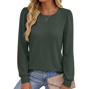 image:imageANRABESS Womens Long Sleeve Waffle Knit Basic Shirts  Soft Comfy Loose Fit Tunic Tops Crew Neck Curved Hem Business Casual Dressy Blouses Trendy Fall Winter OutfitsArmy Green