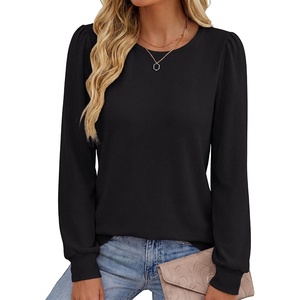 image:imageANRABESS Womens Long Sleeve Waffle Knit Basic Shirts  Soft Comfy Loose Fit Tunic Tops Crew Neck Curved Hem Business Casual Dressy Blouses Trendy Fall Winter OutfitsBlack