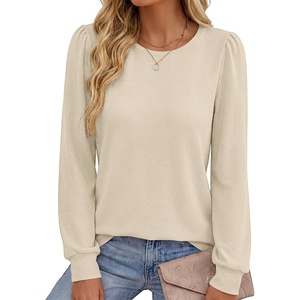 image:imageANRABESS Womens Long Sleeve Waffle Knit Basic Shirts  Soft Comfy Loose Fit Tunic Tops Crew Neck Curved Hem Business Casual Dressy Blouses Trendy Fall Winter OutfitsBeige