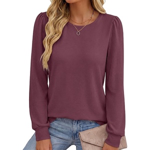 image:imageANRABESS Womens Long Sleeve Waffle Knit Basic Shirts  Soft Comfy Loose Fit Tunic Tops Crew Neck Curved Hem Business Casual Dressy Blouses Trendy Fall Winter OutfitsMauve