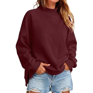 image:imageANRABESS Womens Oversized Mock Neck Sweatshirts  Pullover Side Slit Long Sleeve Tops Loose Fit Comfy Warm Soft Casual Work Daily Outfit Fall Winter Essential ClothesWine Red