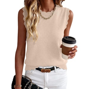 image:imageANRABESS Womens Sleeveless Scallop Knit Sweater Vest  Tank Tops Soft Blend Crew Neck Pullover Wavy Hem Regular Fit Preppy Y2K Style Lightweight Summer Fall 2026 Casual ChicAlmond