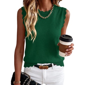 image:imageANRABESS Womens Sleeveless Scallop Knit Sweater Vest  Tank Tops Soft Blend Crew Neck Pullover Wavy Hem Regular Fit Preppy Y2K Style Lightweight Summer Fall 2026 Casual ChicForest Green