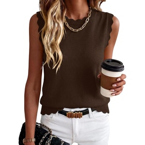 image:imageANRABESS Womens Sleeveless Scallop Knit Sweater Vest  Tank Tops Soft Blend Crew Neck Pullover Wavy Hem Regular Fit Preppy Y2K Style Lightweight Summer Fall 2026 Casual ChicCoffee