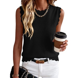 image:imageANRABESS Womens Sleeveless Scallop Knit Sweater Vest  Tank Tops Soft Blend Crew Neck Pullover Wavy Hem Regular Fit Preppy Y2K Style Lightweight Summer Fall 2026 Casual ChicBlack