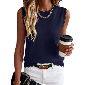 image:imageANRABESS Womens Sleeveless Scallop Knit Sweater Vest  Tank Tops Soft Blend Crew Neck Pullover Wavy Hem Regular Fit Preppy Y2K Style Lightweight Summer Fall 2026 Casual ChicNavy Blue
