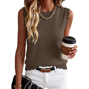 image:imageANRABESS Womens Sleeveless Scallop Knit Sweater Vest  Tank Tops Soft Blend Crew Neck Pullover Wavy Hem Regular Fit Preppy Y2K Style Lightweight Summer Fall 2026 Casual ChicBrown