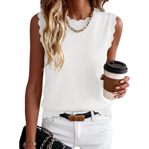 image:imageANRABESS Womens Sleeveless Scallop Knit Sweater Vest  Tank Tops Soft Blend Crew Neck Pullover Wavy Hem Regular Fit Preppy Y2K Style Lightweight Summer Fall 2026 Casual ChicWhite