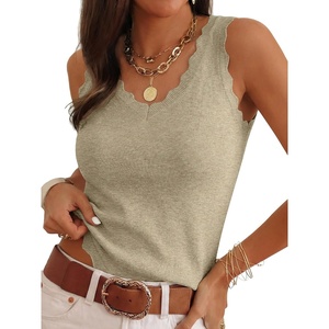 image:imageANRABESS Womens Summer Tank Tops Wool Blend V Neck Ruffle Sleeveless Sweater Fitted Casual Going Out Work Travel ShirtsAlmond