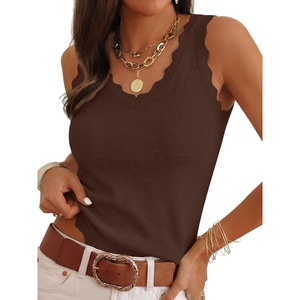 image:imageANRABESS Womens Summer Tank Tops Wool Blend V Neck Ruffle Sleeveless Sweater Fitted Casual Going Out Work Travel ShirtsChocolate Brown