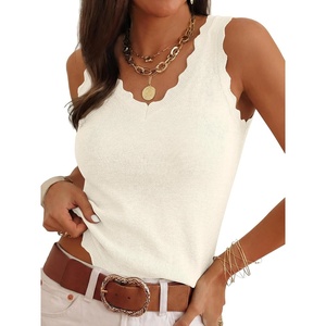image:imageANRABESS Womens Summer Tank Tops Wool Blend V Neck Ruffle Sleeveless Sweater Fitted Casual Going Out Work Travel ShirtsWhite