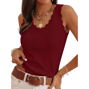 image:imageANRABESS Womens Summer Tank Tops Wool Blend V Neck Ruffle Sleeveless Sweater Fitted Casual Going Out Work Travel ShirtsWine Red