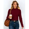 image:imageANRABESS Long Sleeve Mock Neck Tops for Women Knit Shirts  Lettuce Trim Ribbed Fitted Shirt Soft Lightweight Layer Basic Tee Work Going Out Tshirts Business Casual Fall Daily WearRed