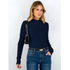 image:imageANRABESS Long Sleeve Mock Neck Tops for Women Knit Shirts  Lettuce Trim Ribbed Fitted Shirt Soft Lightweight Layer Basic Tee Work Going Out Tshirts Business Casual Fall Daily WearNavy Blue