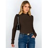 image:imageANRABESS Long Sleeve Mock Neck Tops for Women Knit Shirts  Lettuce Trim Ribbed Fitted Shirt Soft Lightweight Layer Basic Tee Work Going Out Tshirts Business Casual Fall Daily WearBrown