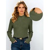 image:imageANRABESS Long Sleeve Mock Neck Tops for Women Knit Shirts  Lettuce Trim Ribbed Fitted Shirt Soft Lightweight Layer Basic Tee Work Going Out Tshirts Business Casual Fall Daily WearArmy Green