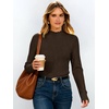 image:imageANRABESS Long Sleeve Mock Neck Tops for Women Knit Shirts  Lettuce Trim Ribbed Fitted Shirt Soft Lightweight Layer Basic Tee Work Going Out Tshirts Business Casual Fall Daily WearBrown