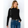 image:imageANRABESS Long Sleeve Mock Neck Tops for Women Knit Shirts  Lettuce Trim Ribbed Fitted Shirt Soft Lightweight Layer Basic Tee Work Going Out Tshirts Business Casual Fall Daily WearBlack