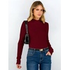image:imageANRABESS Long Sleeve Mock Neck Tops for Women Knit Shirts  Lettuce Trim Ribbed Fitted Shirt Soft Lightweight Layer Basic Tee Work Going Out Tshirts Business Casual Fall Daily WearRed