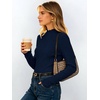 image:imageANRABESS Long Sleeve Mock Neck Tops for Women Knit Shirts  Lettuce Trim Ribbed Fitted Shirt Soft Lightweight Layer Basic Tee Work Going Out Tshirts Business Casual Fall Daily WearNavy Blue