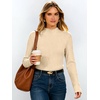image:imageANRABESS Long Sleeve Mock Neck Tops for Women Knit Shirts  Lettuce Trim Ribbed Fitted Shirt Soft Lightweight Layer Basic Tee Work Going Out Tshirts Business Casual Fall Daily WearBeige