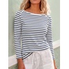 image:imageANRABESS Womens Boat Neck 34 Sleeve Top 2026 Summer Fall Fashion T Shirt  Soft Stretchy Breathable StripedSolidPrinted Basic Tees Casual amp Work Wear Travel Vacation Outfits AllSeason ClothingNavy White Stripe