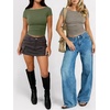image:imageANRABESS Womens Cap Sleeve Boat Neck Ruched Crop Top Soft Ribbed Slim Fitted Tee Going Out Casual Shirt for SummerArmy Green