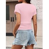 image:imageANRABESS Womens Cap Sleeve Boat Neck Ruched Crop Top Soft Ribbed Slim Fitted Tee Going Out Casual Shirt for SummerBright Pink
