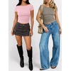 image:imageANRABESS Womens Cap Sleeve Boat Neck Ruched Crop Top Soft Ribbed Slim Fitted Tee Going Out Casual Shirt for SummerBright Pink