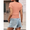 image:imageANRABESS Womens Cap Sleeve Boat Neck Ruched Crop Top Soft Ribbed Slim Fitted Tee Going Out Casual Shirt for SummerCoral