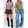 image:imageANRABESS Womens Cap Sleeve Boat Neck Ruched Crop Top Soft Ribbed Slim Fitted Tee Going Out Casual Shirt for SummerLight Purple