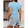 image:imageANRABESS Womens Cap Sleeve Boat Neck Ruched Crop Top Soft Ribbed Slim Fitted Tee Going Out Casual Shirt for SummerSky Blue