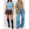 image:imageANRABESS Womens Cap Sleeve Boat Neck Ruched Crop Top Soft Ribbed Slim Fitted Tee Going Out Casual Shirt for SummerSky Blue