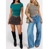 image:imageANRABESS Womens Cap Sleeve Boat Neck Ruched Crop Top Soft Ribbed Slim Fitted Tee Going Out Casual Shirt for SummerTeal