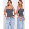 image:imageANRABESS Womens Cropped Spaghetti Strap Double Lined Tank Tops  Square Neck Camisole Soft Stretchy Silky Fabric Slim Fit Casual Summer Layering Going Out Workout Y2K Basic StyleGrey